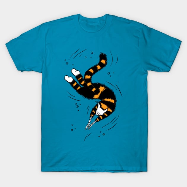 Weird Cat With Bone Hands Swimming T-Shirt by Boriana Giormova